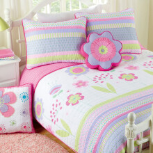 Cozy Line Home Fashions Wende-Steppbett-Bettwsche-Set, rosa, lavendelgrn, Blumendruck, Mdchen, 100 % Baumwolle, Tagesdecke (Blossom Queen  6-teil