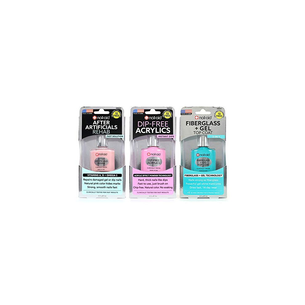 Nail-Aid 3Pk Of After Artificials + Dip-Free Acrylics + Fiberglass + Gel Top Coat French Sheer N/A 1.65 Fl Ounce