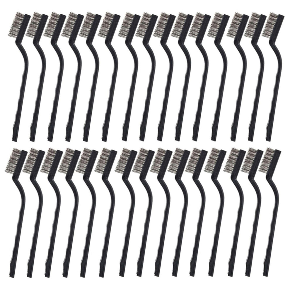 30Pcs Mini Wire Brush Stainless Steel Brush Curved Handle Masonry Brush Wire Bristle For Cleaning Welding Slag And Rust (Silver) 732489243394
