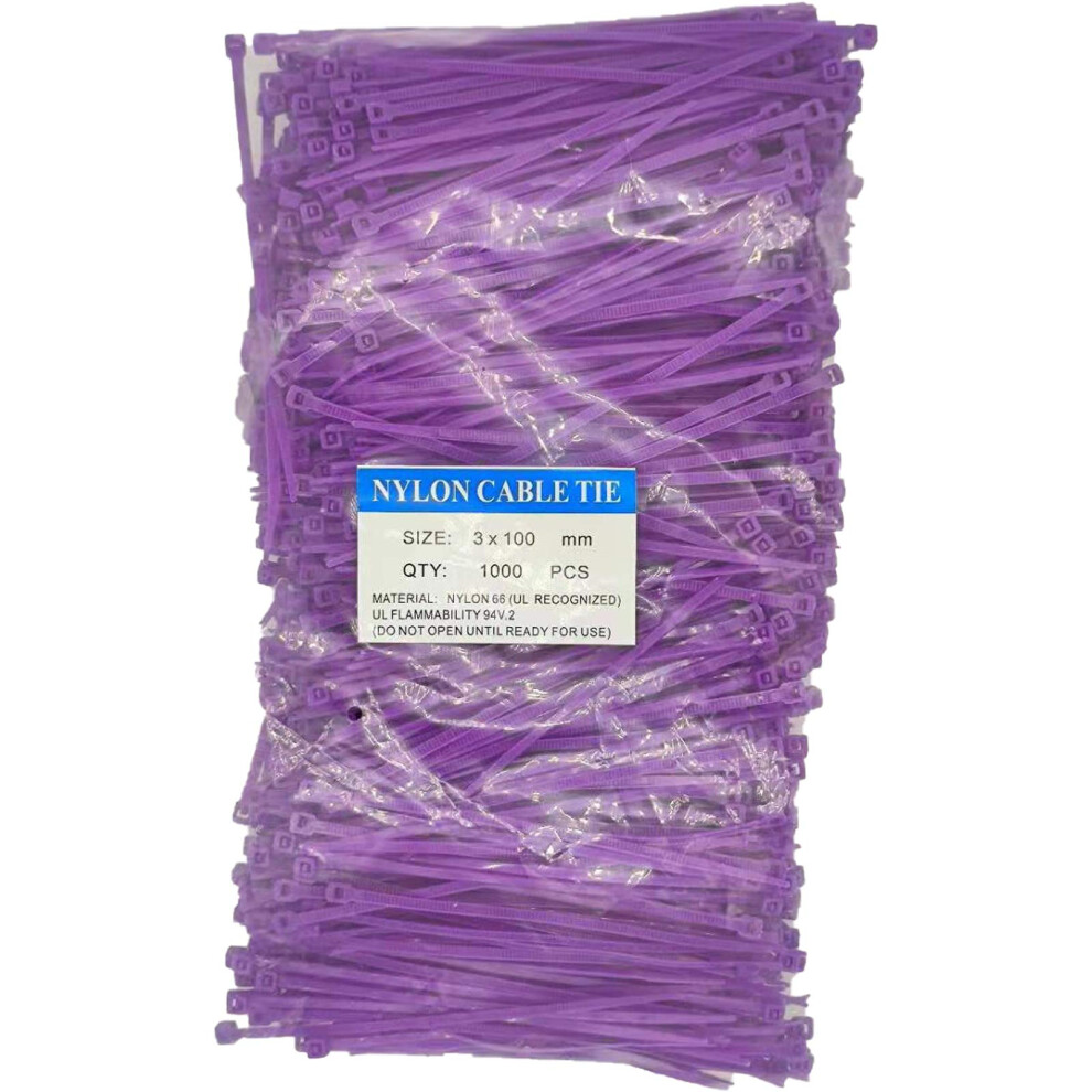 4 Inch Length 18Lb Small Size Self Locking Nylon Cable Zip Ties -1000 Piece (Purple) 730718718514