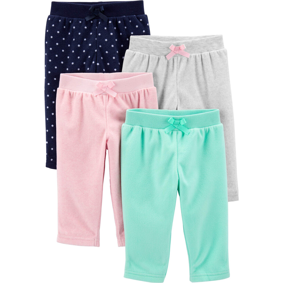 Lot De 4 Pantalons En Polaire Pour B B Fille Simple Joys By Carter's, Vert Aqua/Gris Clair/Rose Clair/Pois Bleu Marine, 0-3 Mois-image