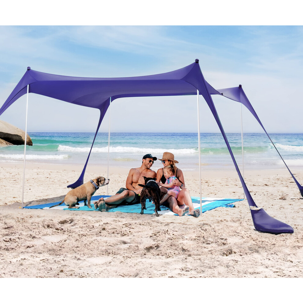SUN NINJA Pop Up Beach Tent Sun Shelter UPF50+ with Sand Shovel  Ground Pegs and Stability Poles  Outdoor Shade for Camping Trips  Fishing  Backyard F