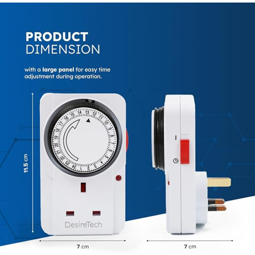 Desiretech Plug-in Timer Switch, 24 Hour Segment Timer,Light Timer Plug Socket to Control Appliances Up to 3120W,Home Security Timer ( Pack of 1 ) 1
