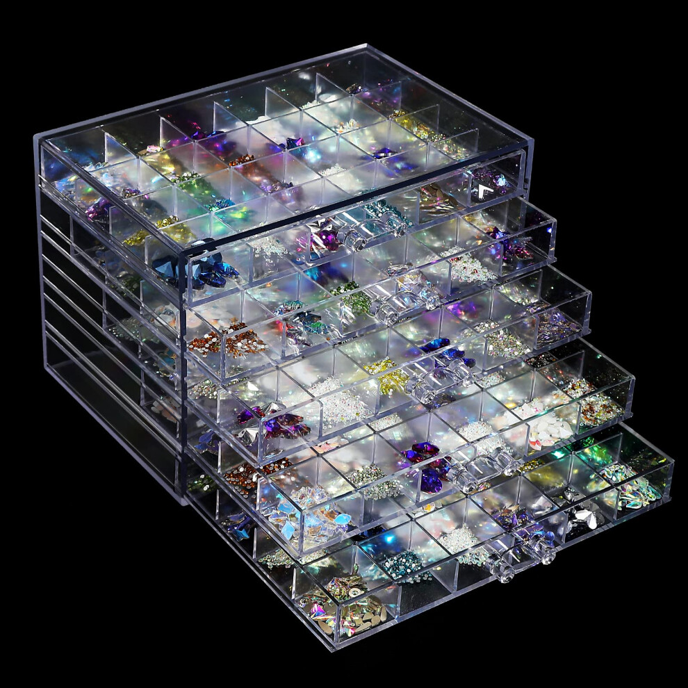 Table de manucure professionnelle     5 niveaux et 120 compartiments pour ranger et organiser les ongles en acrylique transparent.