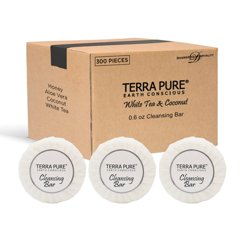 Terra Pure White Tea and Coconut Hotel Soap | Travel Size Toiletries Bulk Set for Airbnb Essentials | 0.6oz Bar Soap | 300 Pieces