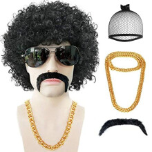 Anogol+Parka sapka+bajusz+nyaklnc 4db Afro Parka Frfi 80S 70S Parkk Frfi 70S Felszerelsek Afro Parka 70-es Disco Parka Halloweenra Rvid Fe
