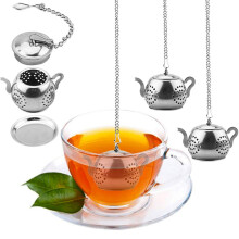 Cyimi Loose Leaf Infuser de ceai 4pcs Tea Tea Filer O?el inoxidabil Bila de ceai cu lan? ?i Drip Filtru de ceai Set pentru cana (ceainica)
