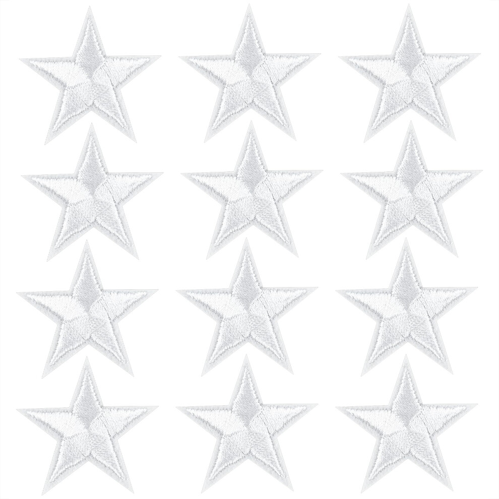 Auear, Confezione Da 24 Toppe Termoadesive In Tessuto Ricamate A Forma Di Stella Bianca Per Abbigliamento-image
