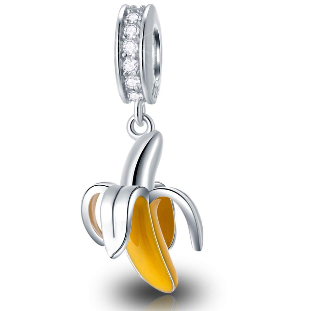 Breloque banane fruit   e en argent sterling 925    mail jaune pour bracelets Pandora, perles serpent pour bracelets et colliers, cadeaux de mariage,