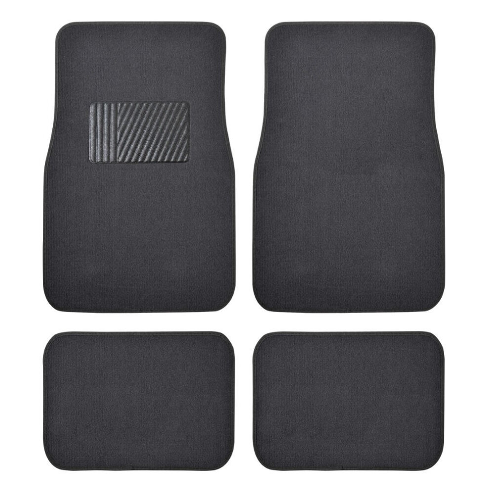 Premium 4 Piece Set Of Carpet Car Floor Mats With Vinyl Safety Heel Pad For Car Truck Suv Coupe Sedan (Mt-100-Bk) Pack Of 1 Black 826942146176