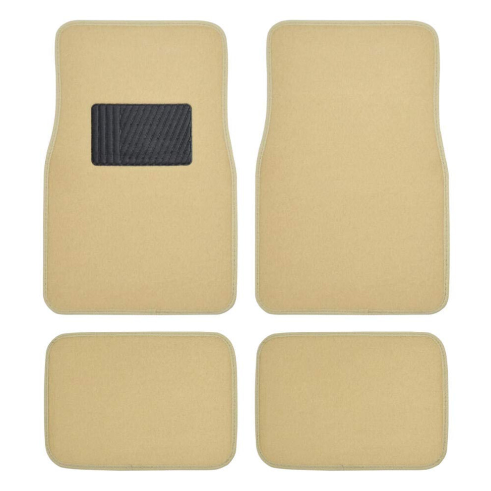 Bdk Premium 4Pc Set Of Carpet Car Floor Mats With Vinyl Safety Heel Pad For Car Truck Suv Coupe Sedan (Mt-100-Lb) Light/Beige 826942146206