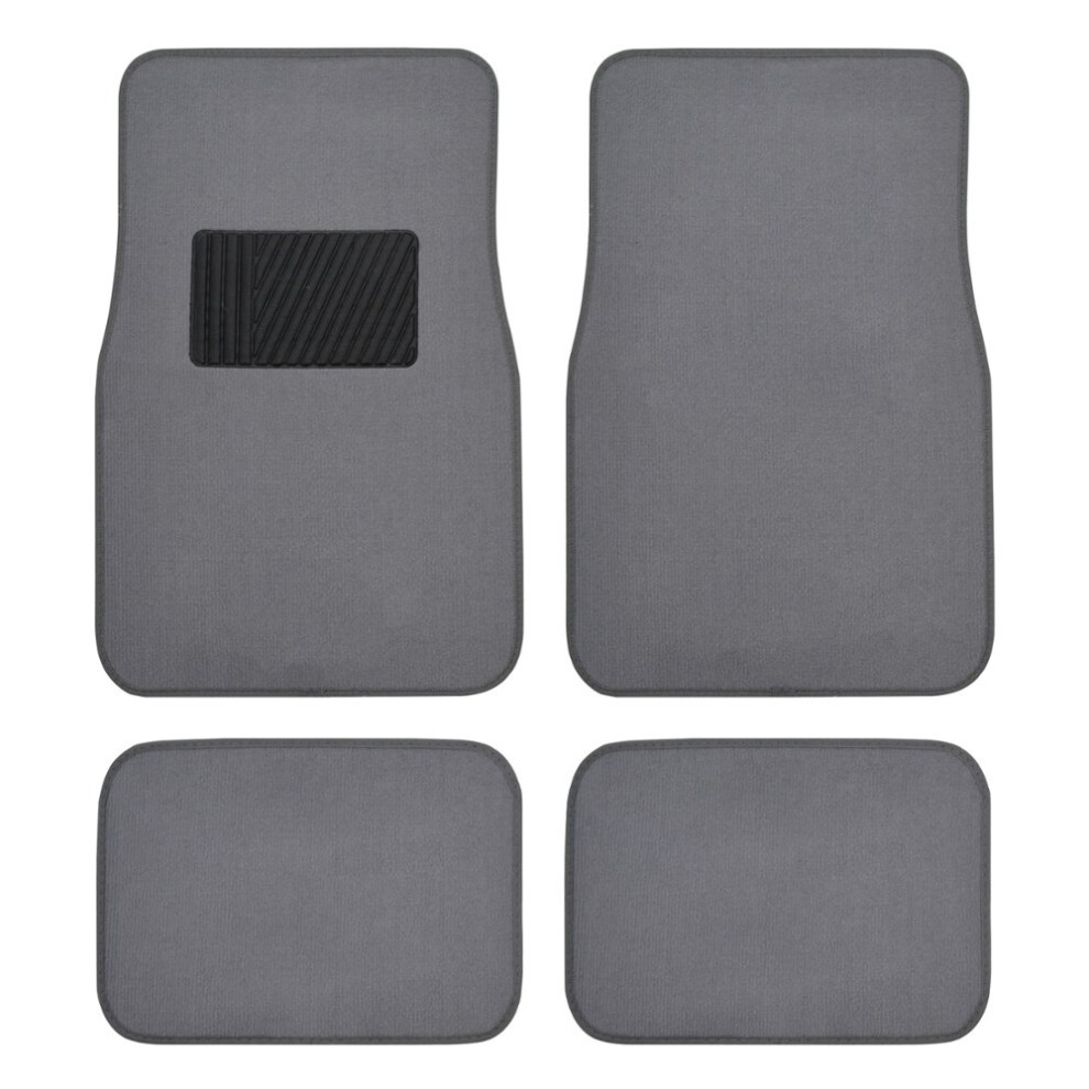 Premium 4Pc Set Of Carpet Car Floor Mats With Vinyl Safety Heel Pad For Car Truck Suv Coupe Sedan Medium (Mt-100-Mg) Gray 826942146237