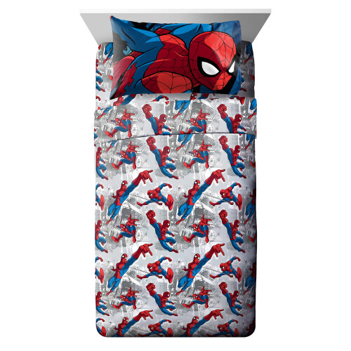 Ensemble de draps complet Jay Franco Marvel Spiderman Burst - 4 pièces super doux