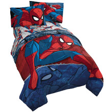 Jay Franco Marvel Spiderman Burst 5 Piece Full Bed Set - Includes Reversible Comforter & Sheet Set - Bedding - Super Soft Fade Resistant Microfib