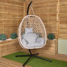 Samuel Alexander Hanging Garden Rattan Egg Chair with Steel Frame and Waterproof Cover in Cool Grey