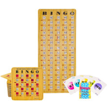 MR CHIPS Jam-säkra Bingokort med Glidande Fönster, 25 Återanvändbara Bingokort, 75 Bingo Anropskort, 1 Bingo Mastertavla i Trälook
