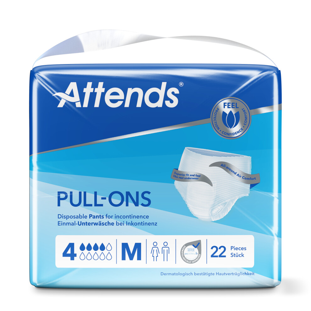 Attends Pull-Ons Incontinence Pants 4, Medium (31-43In), Pack Of 22 – All-In-One Underwear With 100% Breathability & Dryness Core