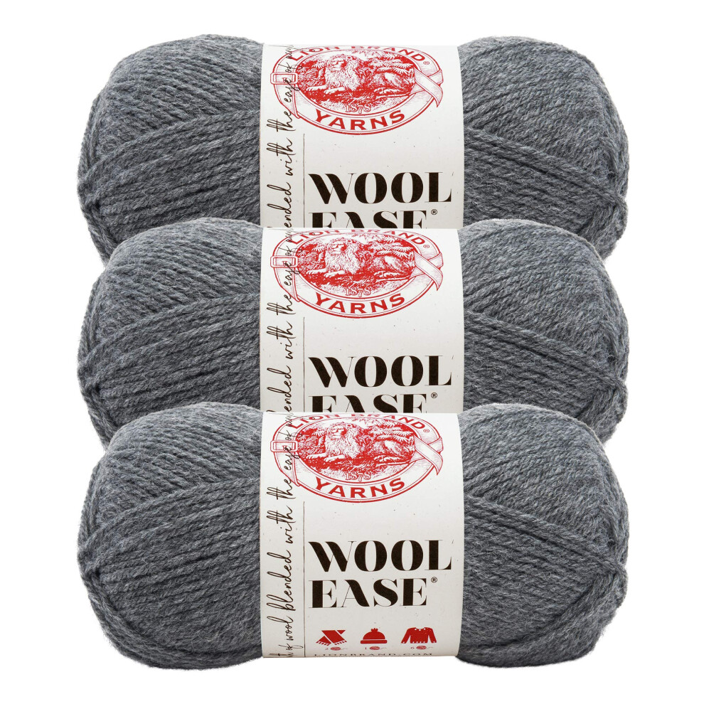 (3 Pack) Lion Brand Yarn Wool-Ease Yarn  Oxford Grey