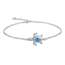 Pupillemon Blue Opal Sea Turtle Ankel Armb?nd Sterling Silver Ankllet Fine smykker til kvindelige gaver Ny version 4 Niveau Justerbar Anklet (sto