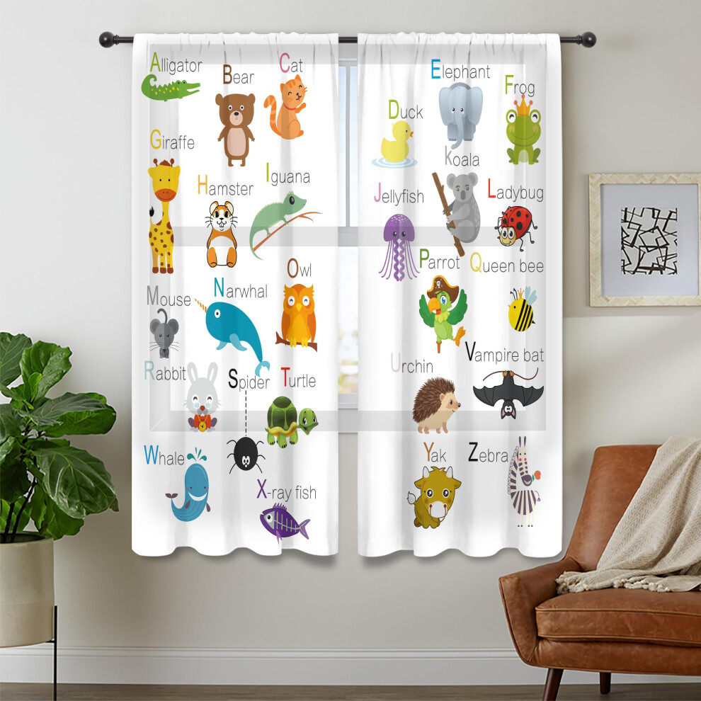 Cinbloo ABC Alphabet Kids Curtains 41W x 62L Inch Sheer Rod Pocket Cartoon Animal Baby Boys Bedroom Decor Child Nursery Funny Learning Educationa