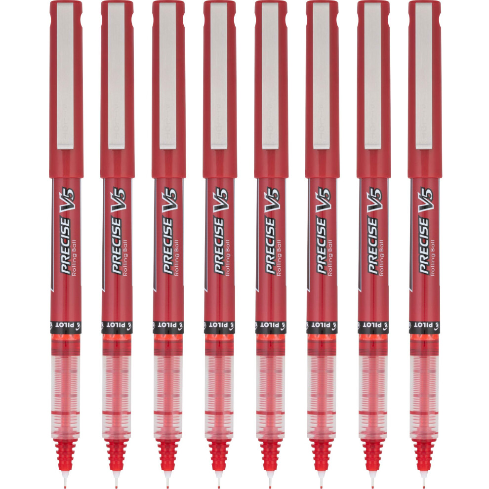 Pilot  Precise V5  Capped Liquid Ink Rolling Ball Pens  Extra Fine Point 0.5 mm  Red  Pack of 8