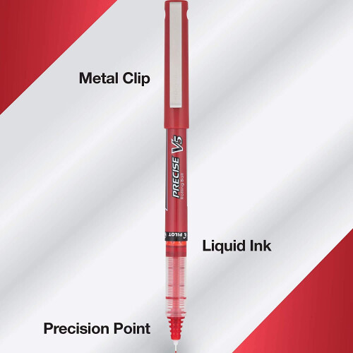 Pilot Pilot, Precise V5, Κάπα Ρολά Πενάκια, Επιπλέον Λεπτό 0,5 mm, Κόκκινο, Πακέτο 8 1