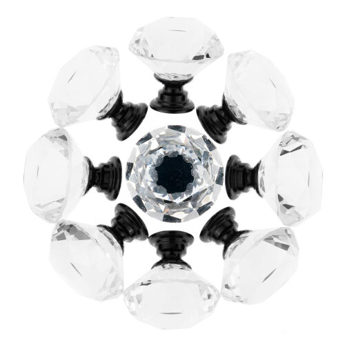 YourGift 12 Pack Drawer Knobs Diamond Shaped Crystal Glass 40mm Cabinet Knobs Pull Handles (40 mm  12 Pack  Black) 1