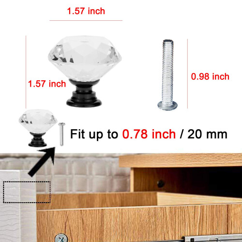 YourGift 12 Pack Drawer Knobs Diamond Shaped Crystal Glass 40mm Cabinet Knobs Pull Handles (40 mm  12 Pack  Black) 2