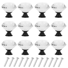 YourGift 12 Pack Drawer Knobs Diamond Shaped Crystal Glass 40mm Cabinet Knobs Pull Handles (40 mm 12 Pack Black)