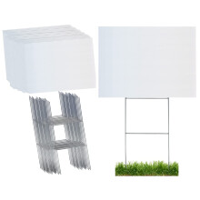 Set de semne de curte alb ondulat durabil include 50 de semne mari de 18x24 ?i 10x24 puternice de 10x24 din o?el galvanizat dublu H Mize - pachet