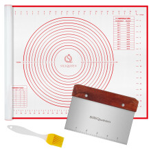 Mat a patisserie en silicone en silicone avec des mesures supplementaires une brosse et un grattoir de pate - 27,5 x 20 Mat de patisserie antiadh