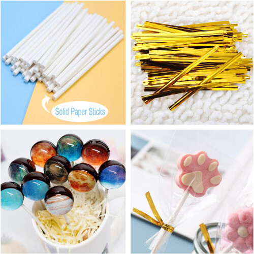 300PCS Σετ Σακουλών Lollipop Cake Pop με 100 Σακούλες, 100 Ραβδιά και 100 Χρυσές Σχέσεις 2
