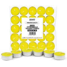 Zuvo Citronella Tealights - Pack of 25, 4-Hour Burn Scented Candles for Indoor & Outdoor Use, Insect-Repellent Tea Lights for Patio, Garden & Home