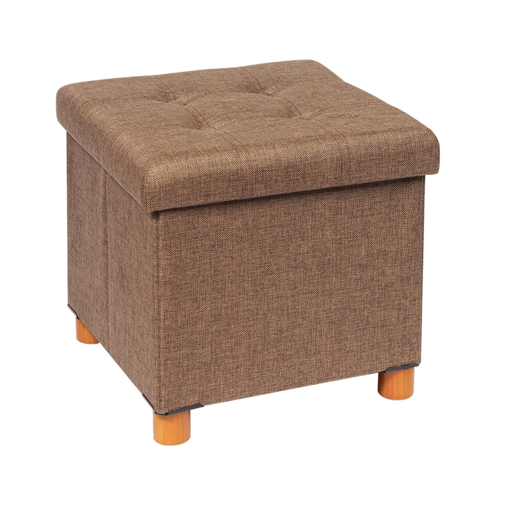 B FSOBEIIALEO Pouf de rangement avec plateau, repose-pieds et poufs avec pieds, si   ge cube de rangement, lin marron, 15""