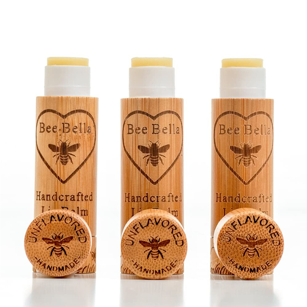 Bella Aurora Bella Bee Bella Lip Balm Unscented (Unflavored) 3 Pack - Hydrating Moisturizing Lip Care 100% Natural Original Organic Beeswax With Vitamin E Handmade