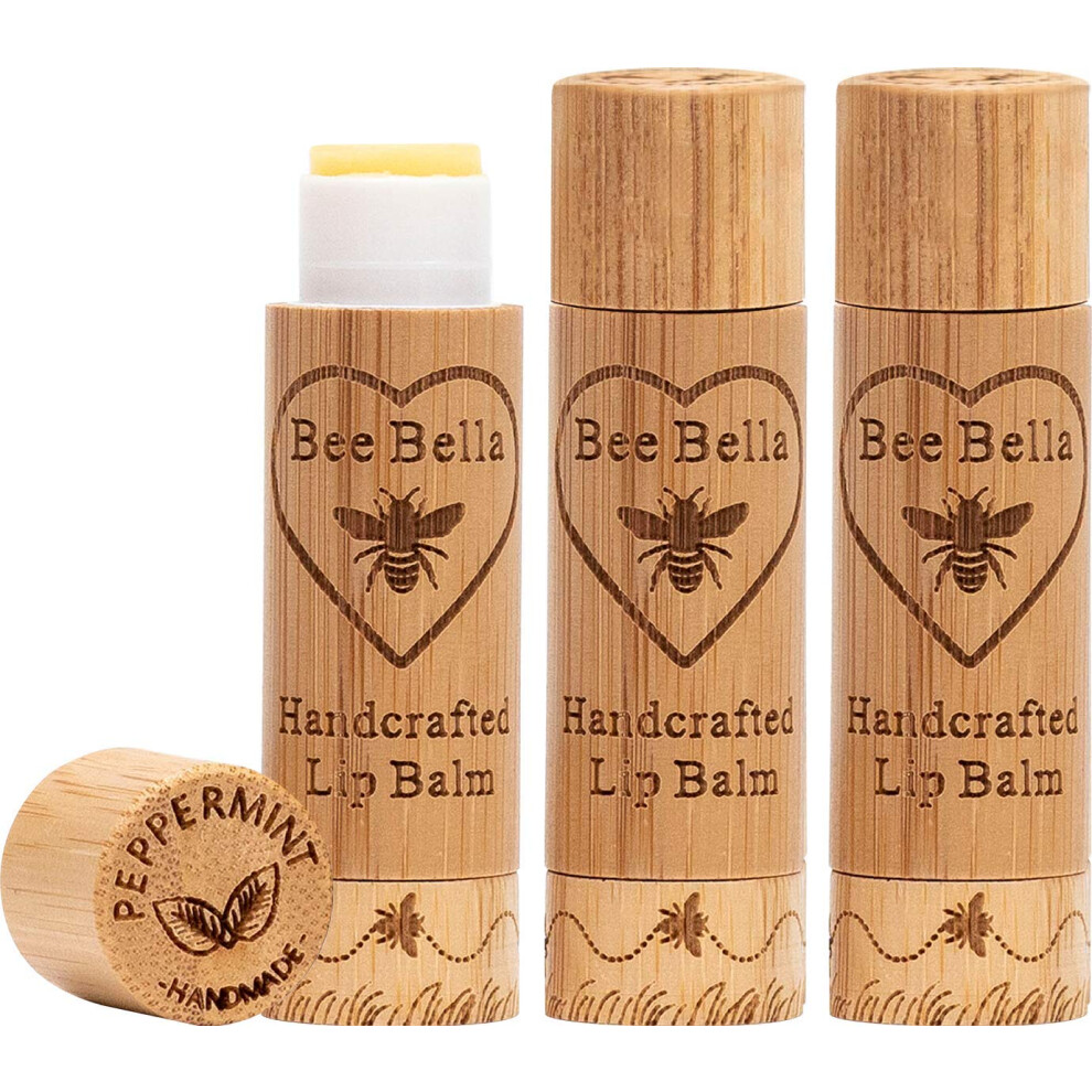 Bella Aurora Bella Bee Bella Lip Balm Peppermint 3 Pack - Hydrating Moisturizing Lip Care 100% Natural Original Organic Beeswax With Vitamin E Handmade In Usa