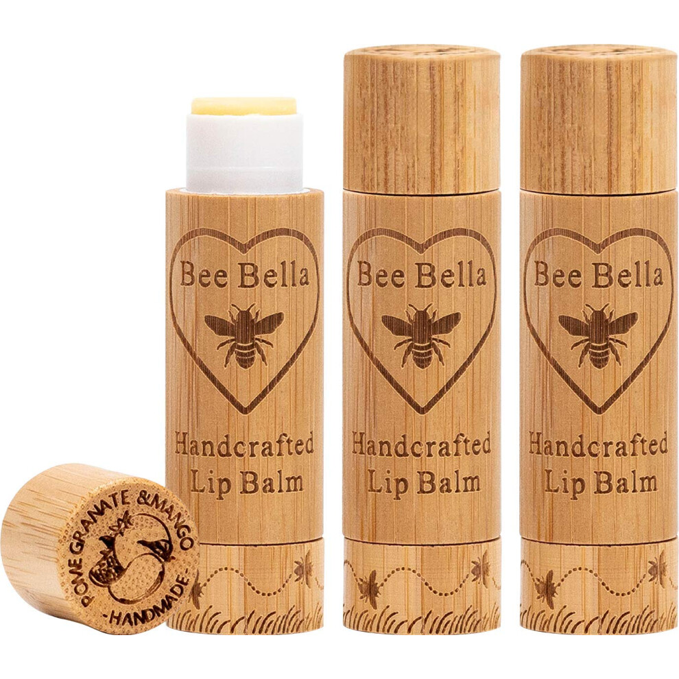 Bella Aurora Bella Bee Bella Lip Balm Pomegranate Mango 3 Pack - Hydrating Moisturizing Lip Care 100% Natural Original Organic Beeswax With Vitamin E Handmade In U