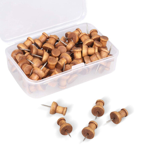 120 PCs Wood push pinos de nogueira