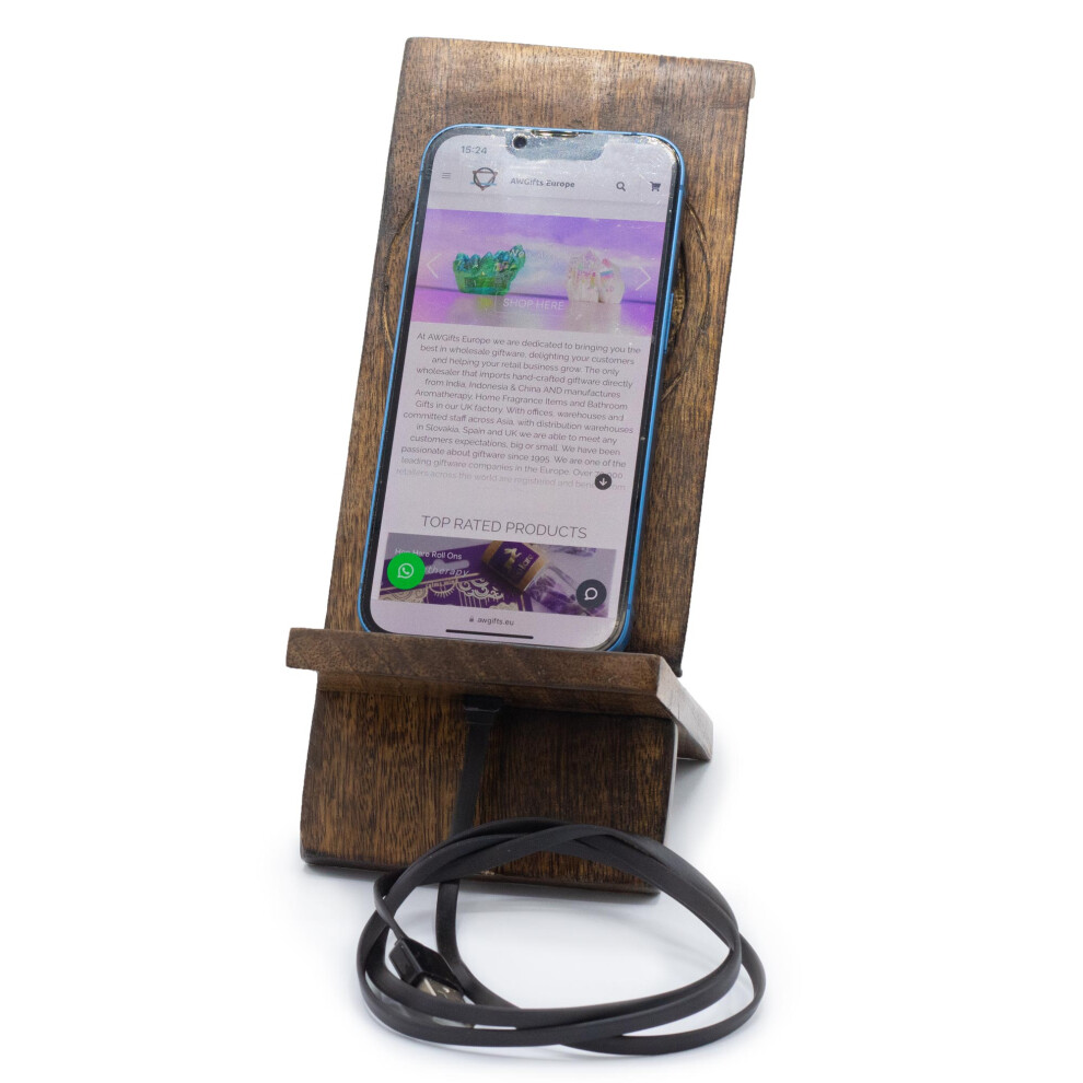 Wooden Phone Holders Wooden Carved Phone Stand Tree Of Life Blue 5056368340055