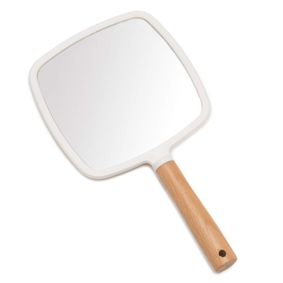 Yeake Hand Held Mirror With Handle For Makeup Small Cute Wood Hand Mirror For Shaving With Hole Hanging Single-Sided Portable Travel Vanity Mirror For