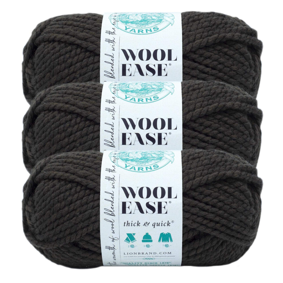 Lion Brand Yarn Wool-Ease Thick & Quick Yarn  Soft and Bulky Yarn for Knitting  Crocheting  and Crafting  3 Pack  Black Walnut