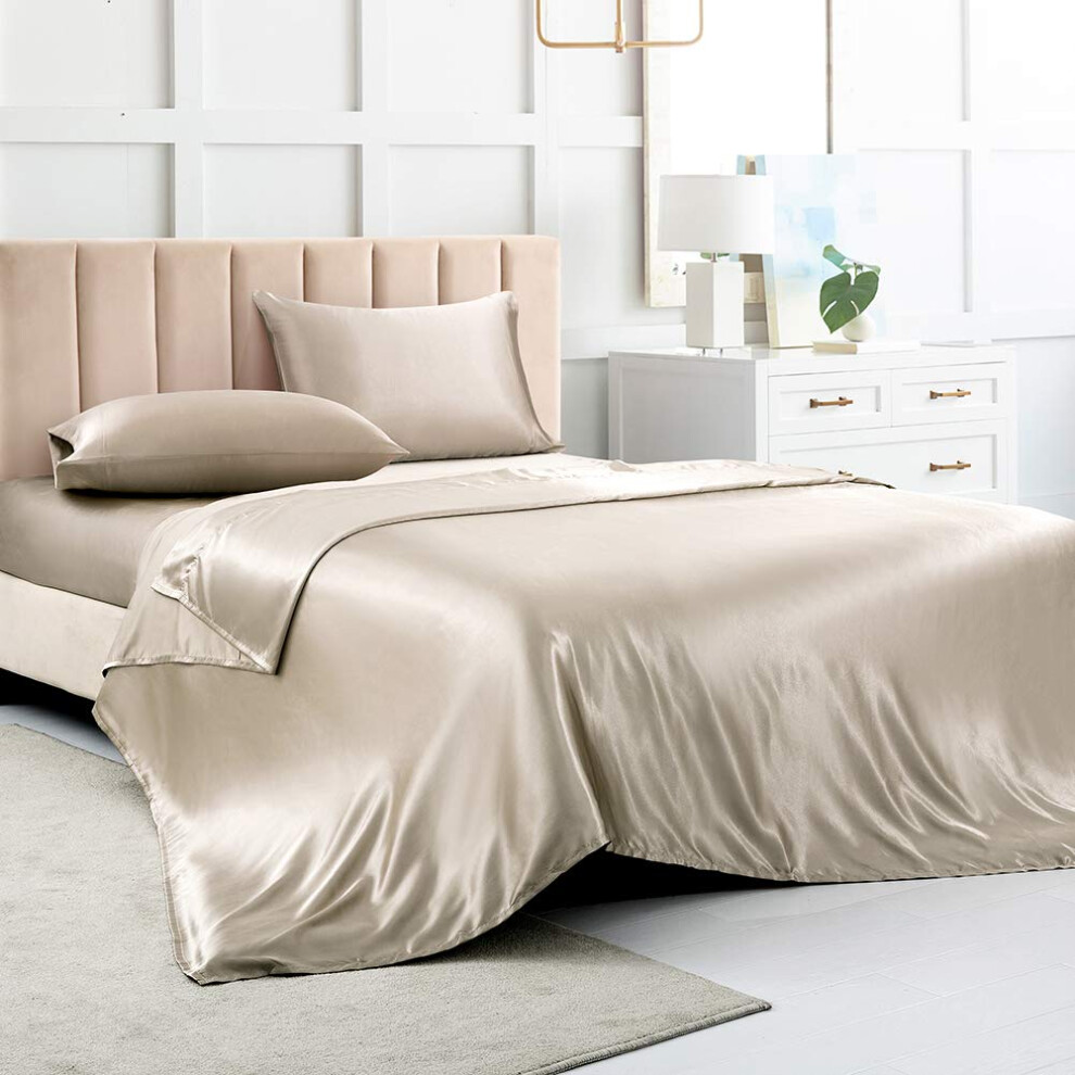 Draps de lit en satin, draps jumeaux, draps en soie taupe, ensemble de literie doux 3 pi   ces avec 1 drap-housse     poche profonde, 1 drap plat et