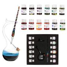 Thyggzjbs Handgefertigtes Dip-Pen-Set aus Glas mit hohem Borosilikatgehalt, Kristallstift mit 12 bunten Tinten für Kunst, Schreiben, Unterschriften,