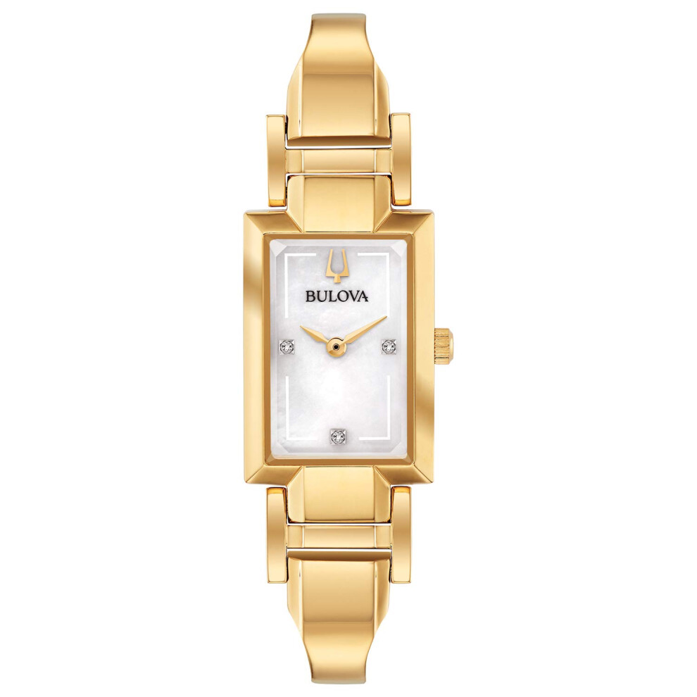 Bulova Ladies' Classic Diamond Dial Quartz Stainless Steel Watch  Rectangle  Mother-of-Pearl  Gold Tone