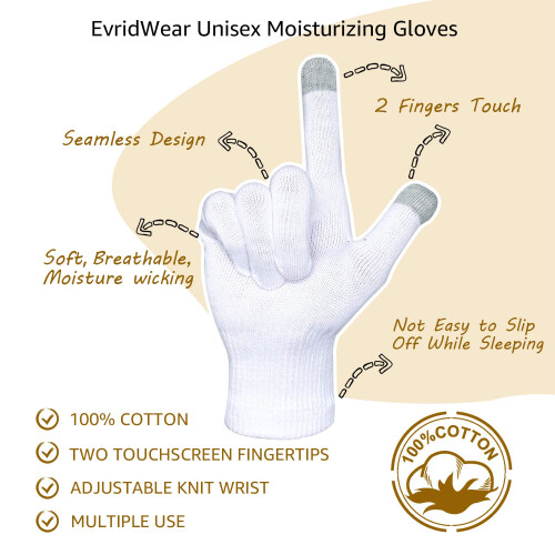 Evridwear Unisex Ενυδατικά Γάντια Βαμβακιού με Touchscreen για Δέρμα Ευαίσθητο 1