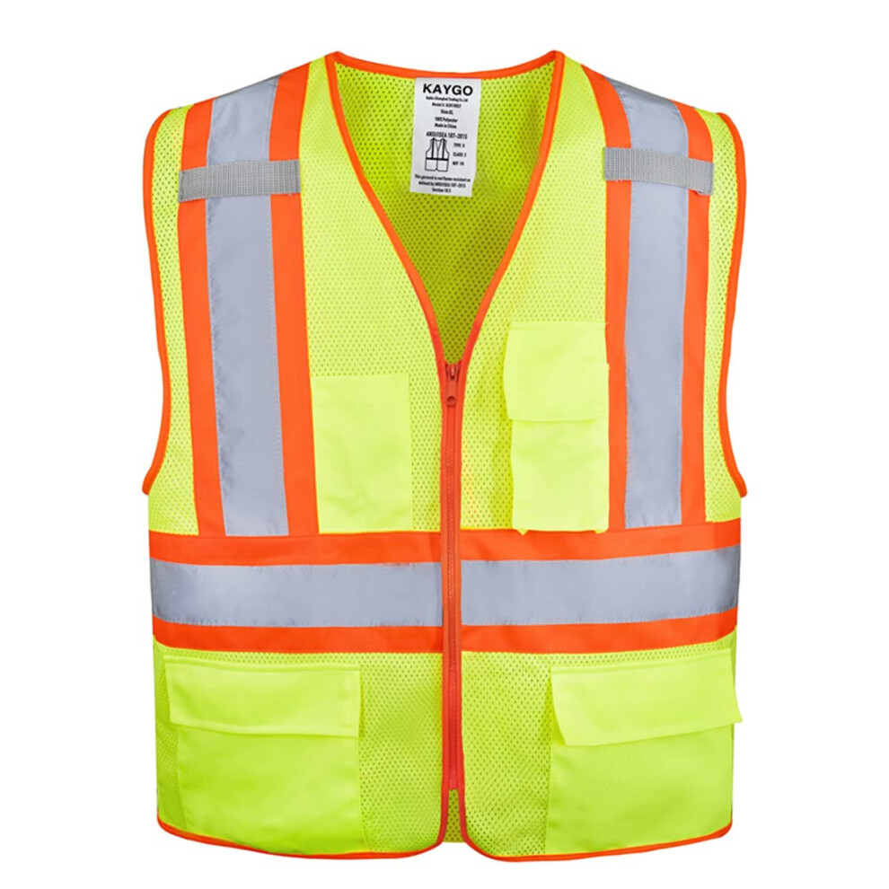 Gilets de s  curit   haute visibilit   KAYGO KG0100 Gilet r  fl  chissant avec poches et fermeture   clair ANSI Type R Classe 2 Non FR (XL Jaune)