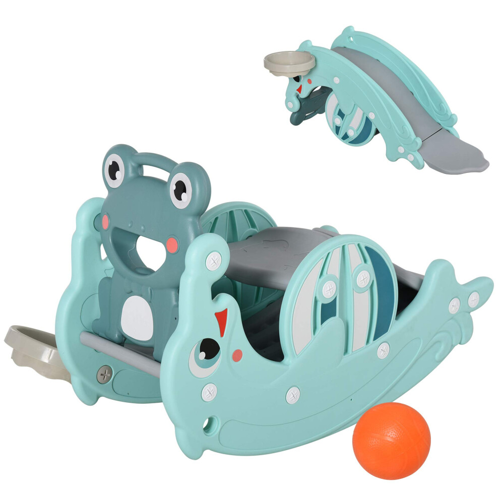 Photos - Ride-On Car Qaba 3-in-1 Kids Portable Slide Rocking Horse Toy with Basketball Hoop for Age 1.5-3 Boys and Girls Mint Green US330-1230131