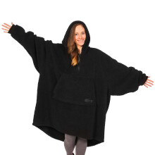 THE COMFY Original Teddy Bear Quarter-Zip | Oversized Microfiber & Sherpa Wearable Blanket  Seen On Shark Tank  One Size Fits All - Black