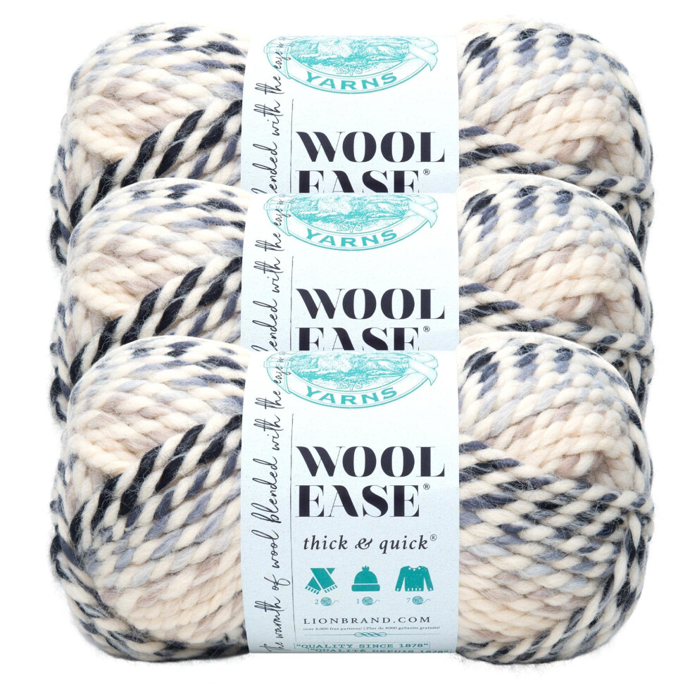 Lion Brand Yarn Wool-Ease Thick & Quick Yarn  Soft and Bulky Yarn for Knitting  Crocheting  and Crafting  3 Pack  Moonlight