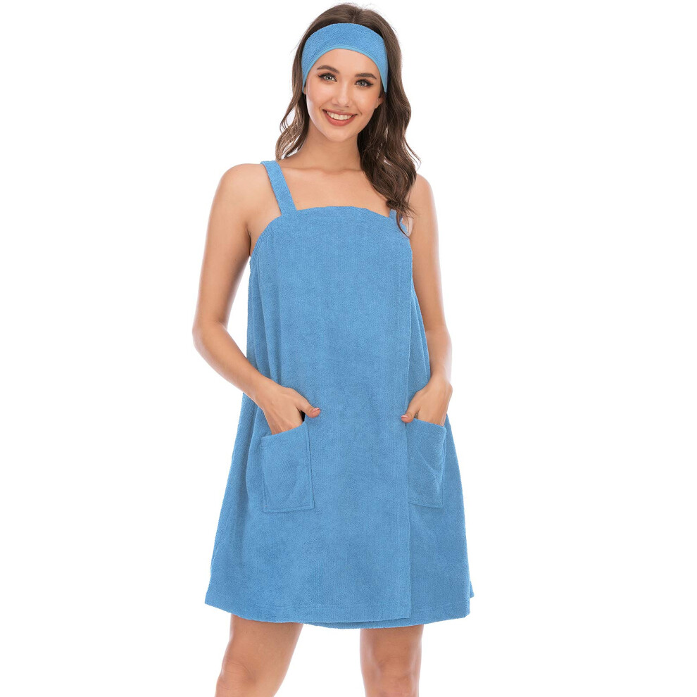 Serviette de bain Veseacky 100 % coton    ponge pour femme, peignoir de bain, de spa, de piscine, de plage (XL, bleu clair)